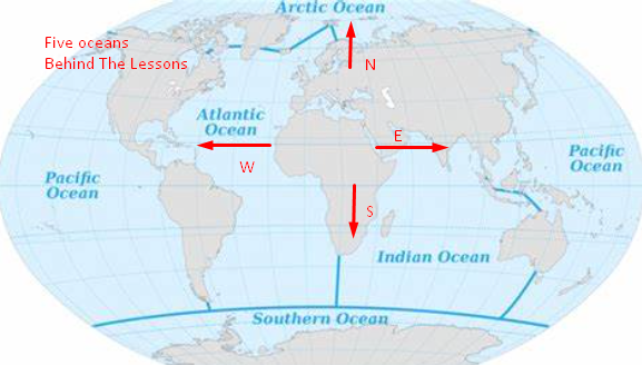 five oceans on world map