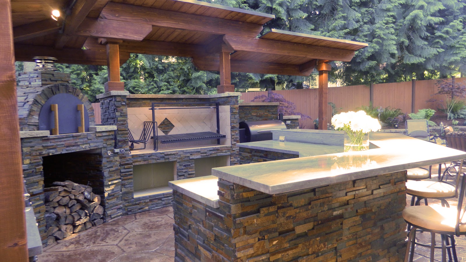 Outdoor Kitchen With Argentinian Grill BrickWood Pizza Oven And