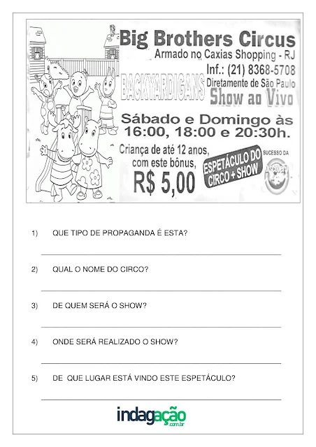 Atividade Texto Propaganda Big Brothers Circus; PDF Grátis