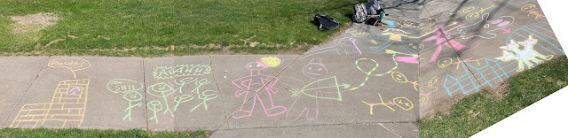 Sidewalk chalk drawing of Achilles's death