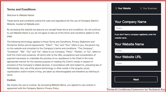 terms and conditions generator by technical arp