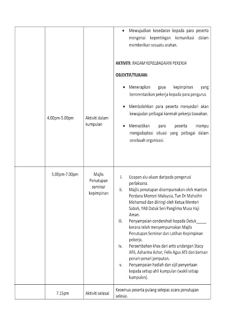 MODUL KEPIMPINAN PENGURUSAN: Tentatif Seminar Latihan 