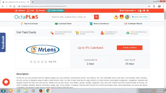 Dapatkan Pulangan Tunai Sehingga 5% Jika Membeli Barangan MrLens Menggunakan Platform Octaplus