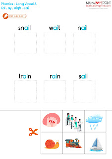 MamaLovePrint . Phonics Worksheet - Level 4.3  Long A - Free Download Printable Kindergarten Homeschooling 英文拼音 字母發音