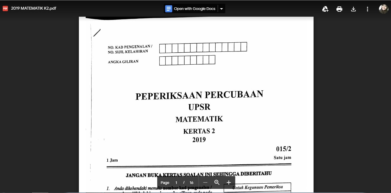 Soalan Percubaan Matematik UPSR 2019 + Tips Skor Math UPSR 