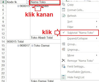 menampilkan atau menyembunyikan sub total