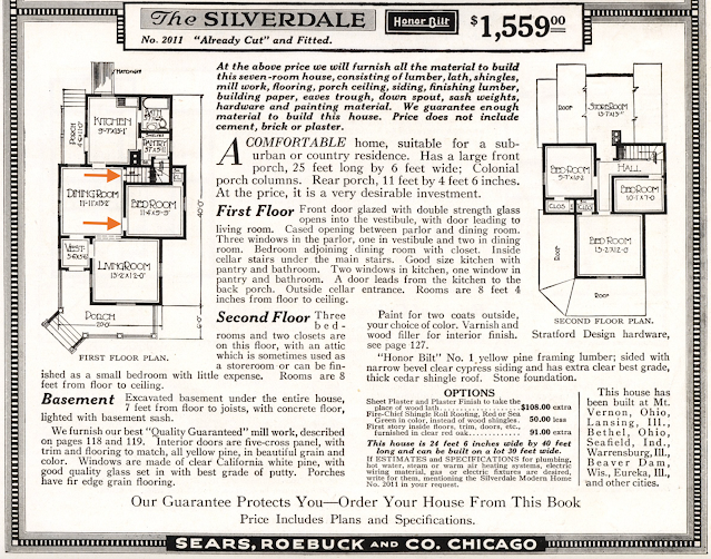 black and white catalog page section: Sears Silverdale, description and floor plans, 1918 Sears Modern Homes catalog