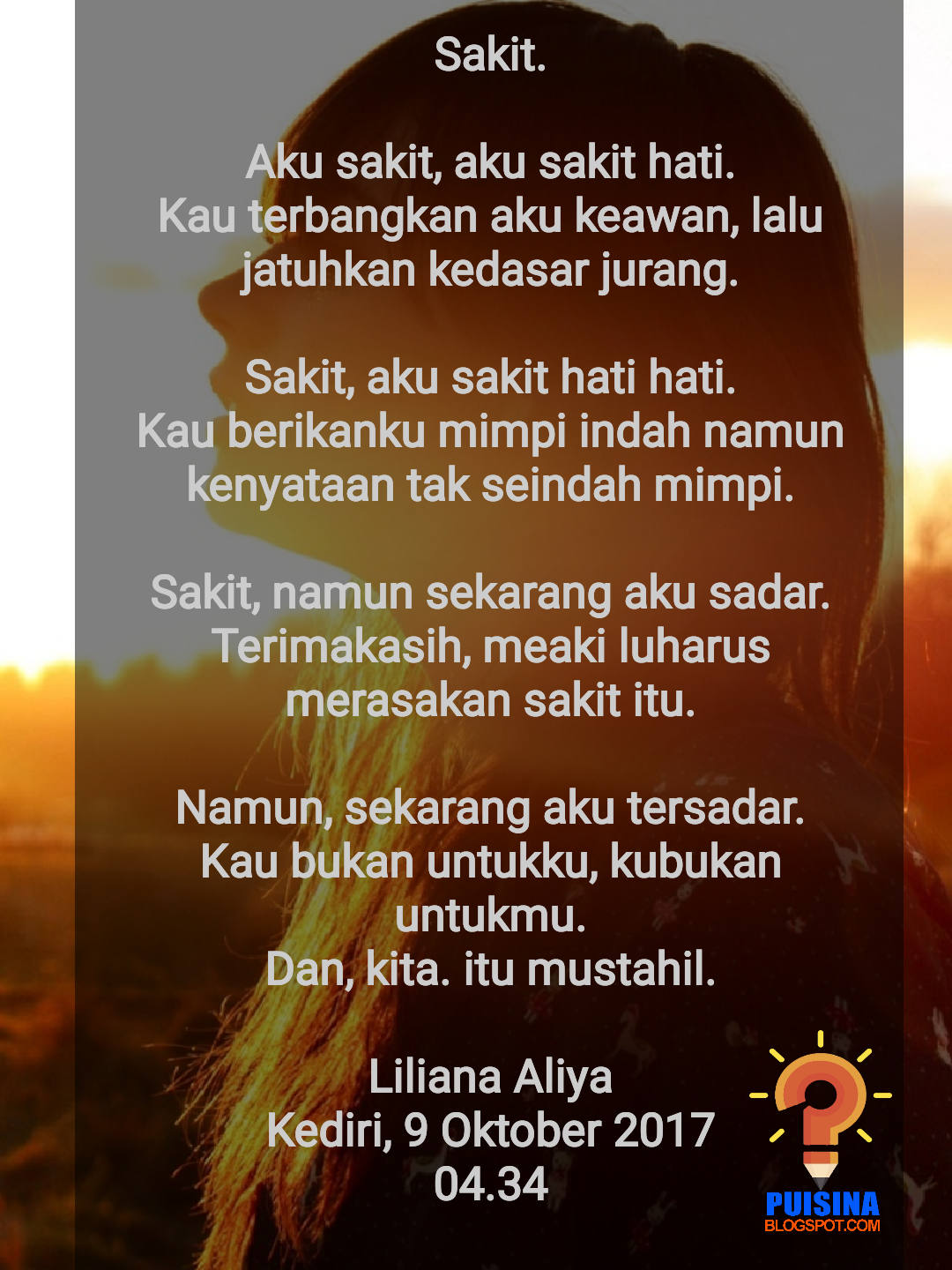  PUISI  SAKIT  KARYA LILIAN ALIYA PUISINA