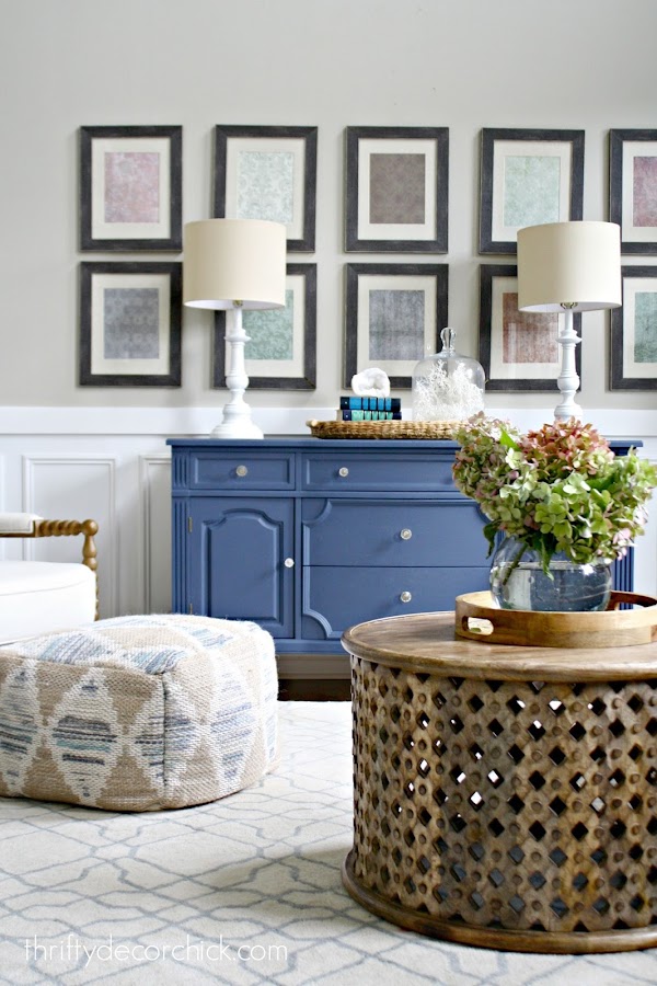 blue dresser with lamps