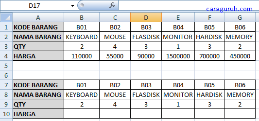 contoh hlookup di excel 2007