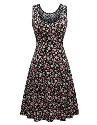 Herou Women Sleeveless Beach Casual Flared Floral Tank Dress