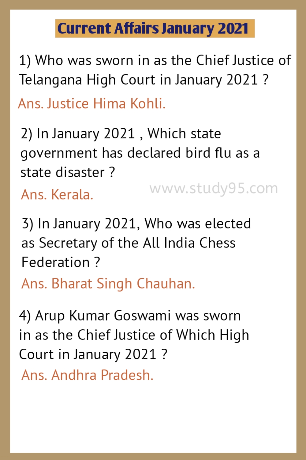 Current Affairs 2021 Questions