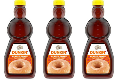 Bottles of Mrs. Butterworth's Dunkin' Glazed Donut Flavored Pancake Syrup.