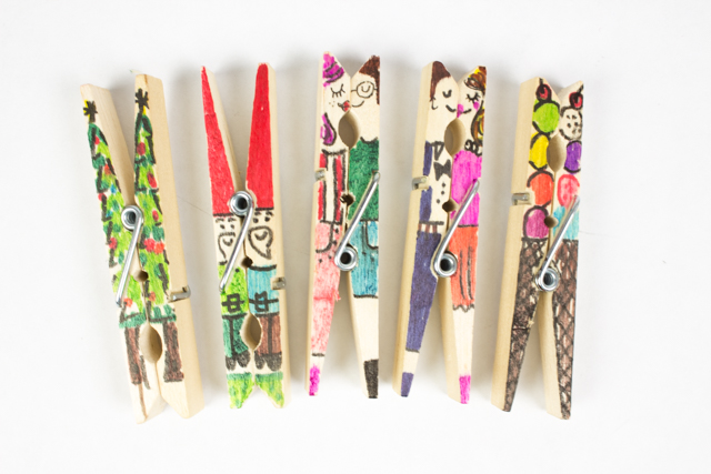 clothespin kissing people and other doodles- fun open-ended art prompt for kids