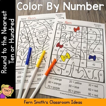 3rd Grade Go Math 1.2 Round to the Nearest Ten or Hundred Color By Number Dollar Deal #FernSmithsClassroomIdeas