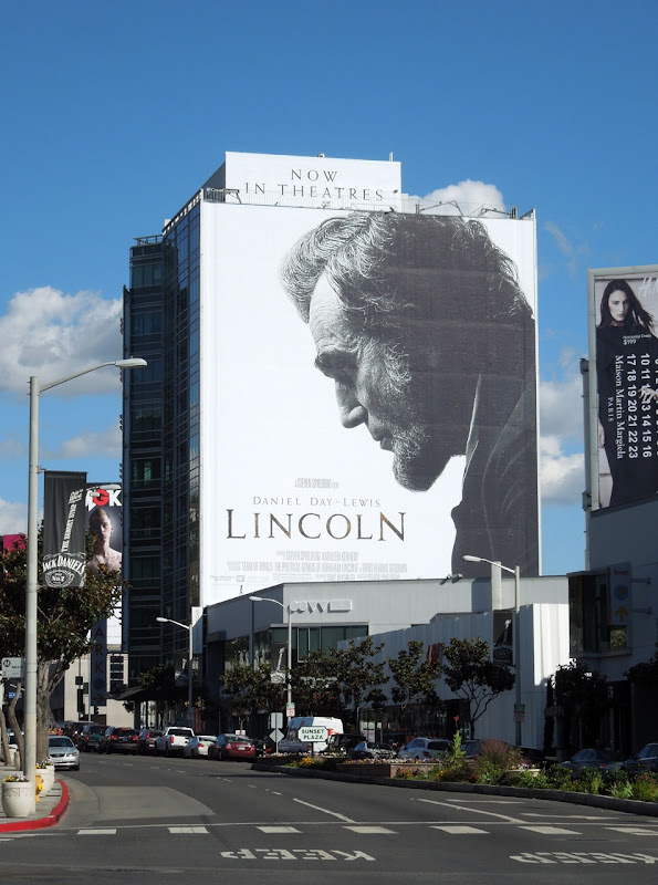 Giant Lincoln movie billboard Sunset Plaza