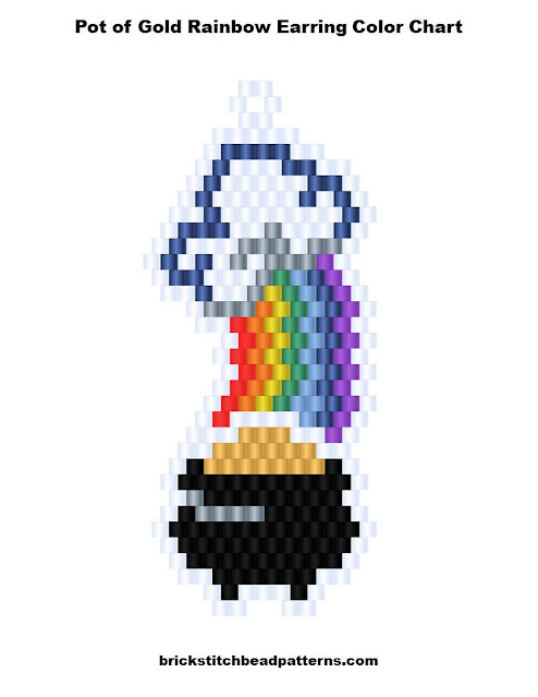 Free Pot of Gold Rainbow Earring Brick Stitch Seed Bead Pattern Color Chart