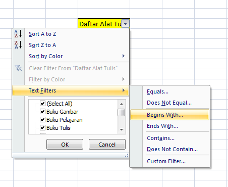 Menggunakan filter pada Excel