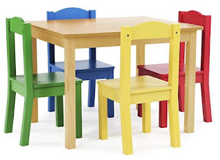Tot Tutors TC715 Primary Collection Kids Wood Table & 4 Chair Set, Natural/Primary