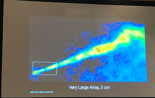 Image of the M87 galaxy with visible jet as seen with the VLA  (Source: Shep Doeleman, EHT Collaboration, April APS Meeting in Denver)