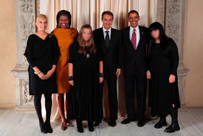 Spain's First Family with the Obamas - Spanish Prime Minister's daughters - Spanish Prime Minister family photo