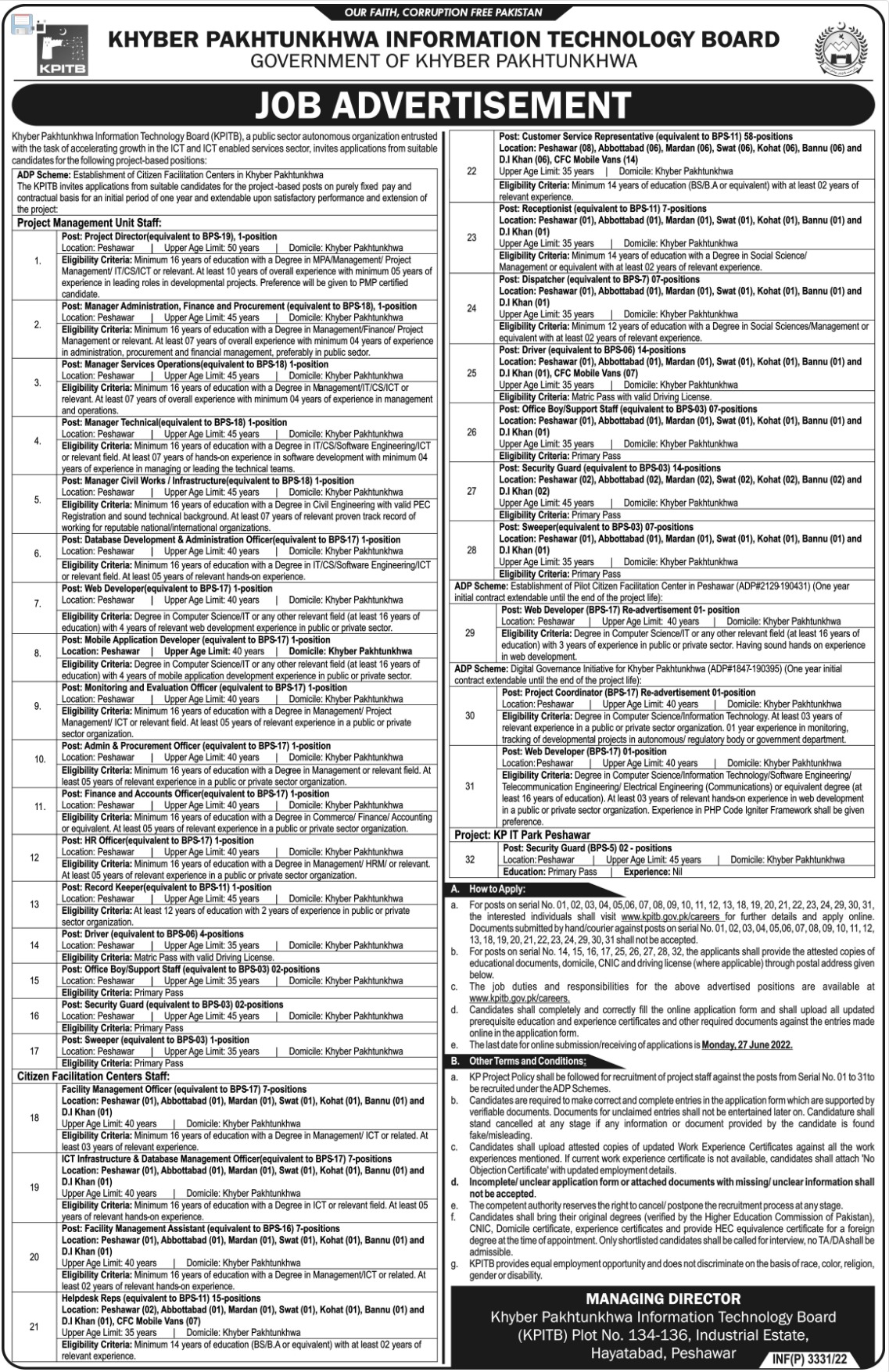 Latest Khyber Pakhtunkhwa Information Technology Board KPITB Management Posts Peshawar 2022