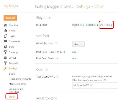 How to delete a Blogger blog using New and Old User interface muftarticels