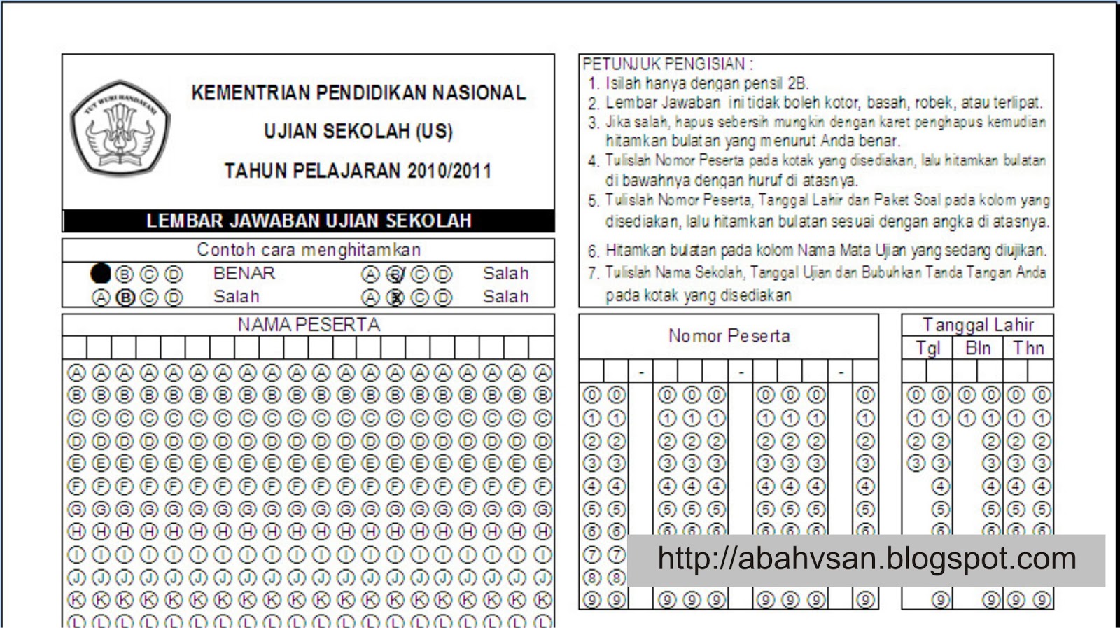 Membuat Lembar Jawaban Ujian Sekolah  Belajar Blog