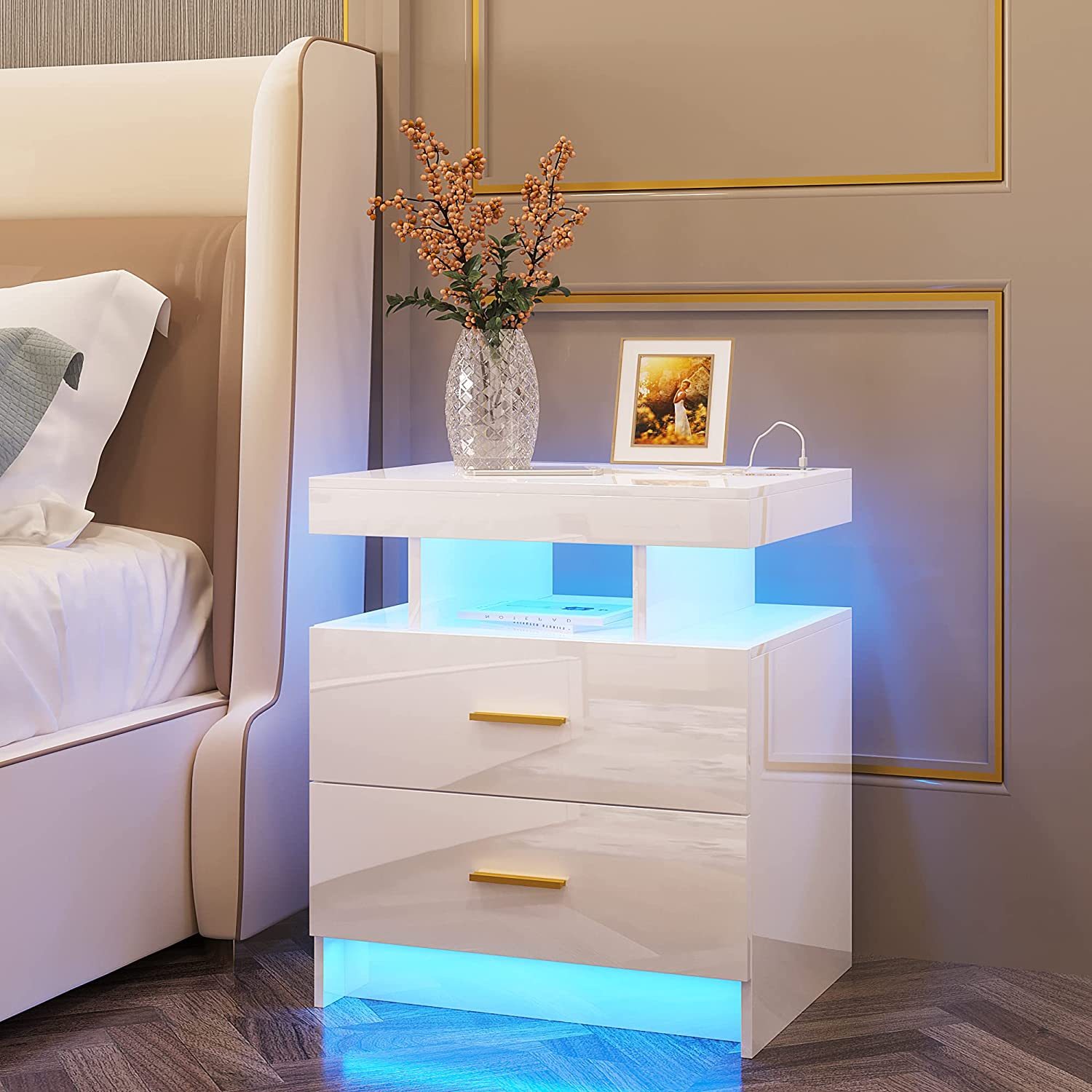 Bedside Tables with 2 Drawers,White Nightstand  Bedroom Living Room interior design
