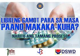 Free Medicine for the Poor A hindrance to the full recovery of many people who are burdened by illness is the ability to buy prescription drugs due to its high cost. In this situation, the first who are affected are our poor countrymen who are most in need of such medication, but has no money to buy them. President Duterte is aware of this situation, that is why through the President's Social Fund, he has allotted P1 Billion to fund the program Free Medicine of DSWD. Who are qualified to receive Free Medicine?  Families or individuals who are poor and indigent, vulnerable, or in a disadvantaged situation. Those who are from the informal sector, and the poor, according to the DSWD List. Individuals undergoing crisis as determined by Social Workers. Government employees including contractual workers. Relatives of soldiers and policemen who died or are injured in the line of duty. What are the required documents?  Any valid ID of the patient. If the patient has any representative, any valid ID of the representative as well as an authorization letter signed by the patient. Prescription of the Doctor that is within three months from the date of issue. It should bear the full name, signature, license number and phone number of the doctor. Proof of being indigent, like Barangay Certificate of Indigency or certificate coming from the Medical social service of the hospital. In which areas are the programs being implemented? University of the Philippines - Philippine General Hospital (UP-PGH), for NCR Region. Jose B. Lingad Memorial Hospital (JBLMH), City of San Fernando, Pampanga, for Region III. Western Visayas Medical Center (WVMC), Iloilo City, for Region VI. Vicente Sotto Memorial Medical Center (VSMMC), Cebu City, for Region VII. Southern Philippines Medical Center (SPMC), Davao City, for Region XI. Davao Regional Hospital (DRH), Tagum City, also for Region XI.  How is the program being implemented? Gather and complete all the documents needed. The patient or his/her representative should bring the prescription to the hospital pharmacy or to any accredited drug store. The pharmacy or drug store will issue a quotation for the required medicine. The patient or his/her representative will submit the quotation along with all the other documents to the DSWD Social Worker. The Social Worker will examine the documents and the patient's situation. If the patient is eligible for aid, the Social Worker will give a Guarantee Letter (GL) wherein the kind and number of medicine, as well as the equivalent value, are written. The patient or his/her representative will present the guarantee letter to the pharmacy or drug store. The pharmacy or drug store will then give the free medicine to the person bearing the letter. The pharmacist will take the letter and stamp it with "ISSUED". The patient or his/her representative may again request for free medicine after three months.