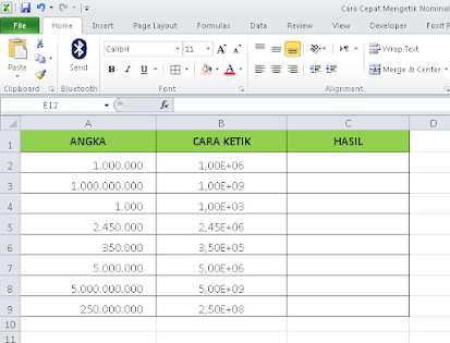 Cara Cepat Mengetik Nominal Angka Jutaan di Excel