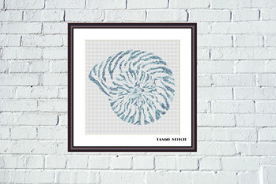 Blue gray shell cross stitch pattern