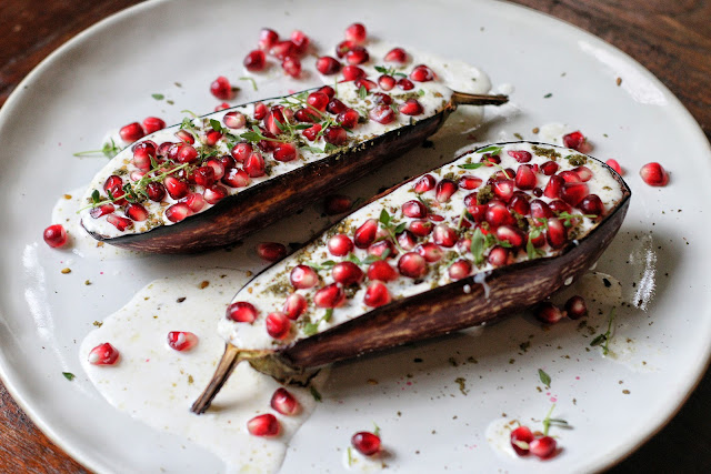 Eggplant with Buttermilk Sauce and Pomegranate