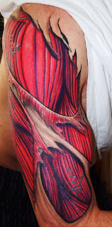 3d anatomical tattoo on the upper arm