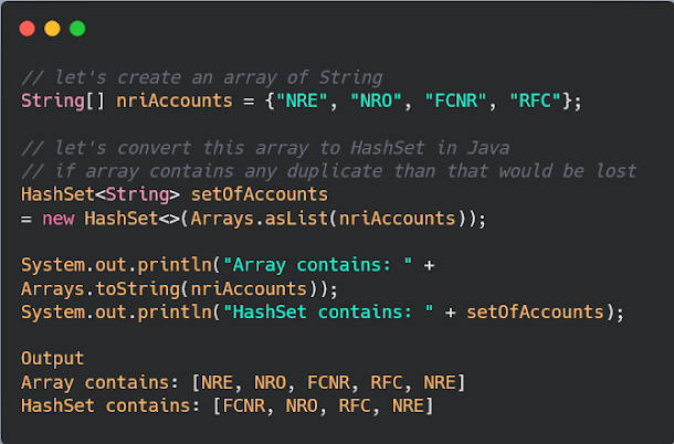 How to convert an Array to HashSet in Java? Example Tutorial