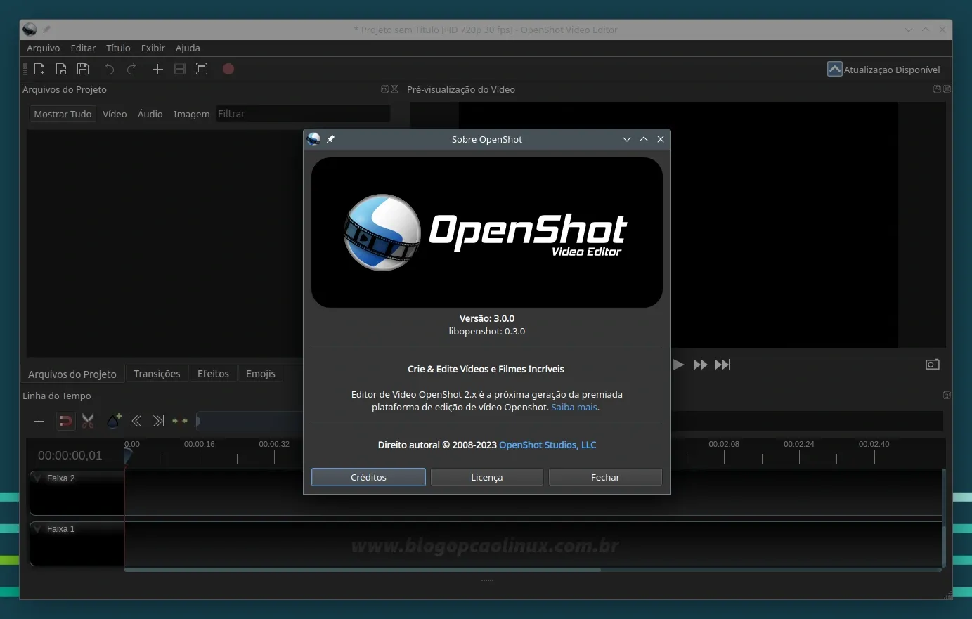 OpenShot executando no openSUSE Leap 15.5
