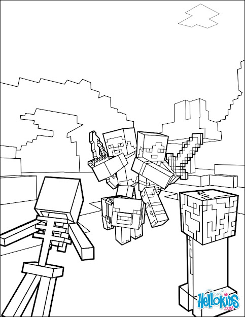 Minecraft Coloring Page  Fight All The Mobs