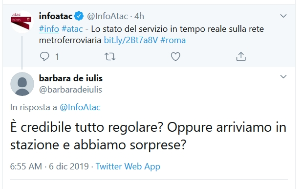 Situazione del trasporto pubblico di Roma di venerdì 6 dicembre