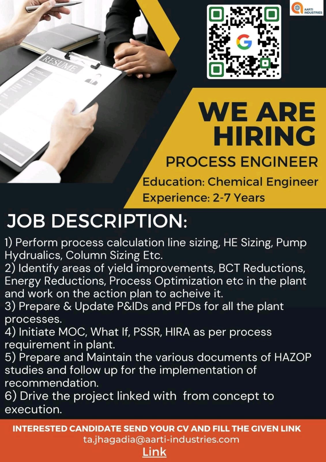 Job Availables for Aarti Industries Job Vacancy for Chemical Engineering