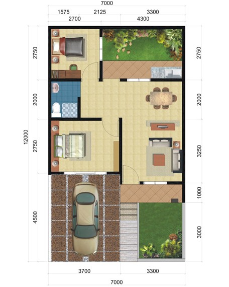 33 Denah Rumah Sederhana 1 Lantai - 2 Kamar Tidur 