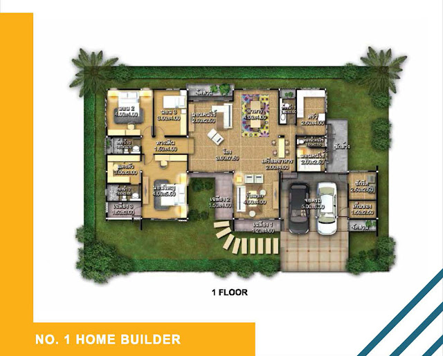 แปลนแบบบ้านชั้นเดียว 3 ห้องนอน 3 ห้องน้ำ