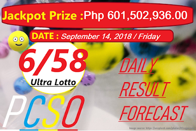September 14, 2018 6/58 Ultra Lotto Result and Jackpot Prize