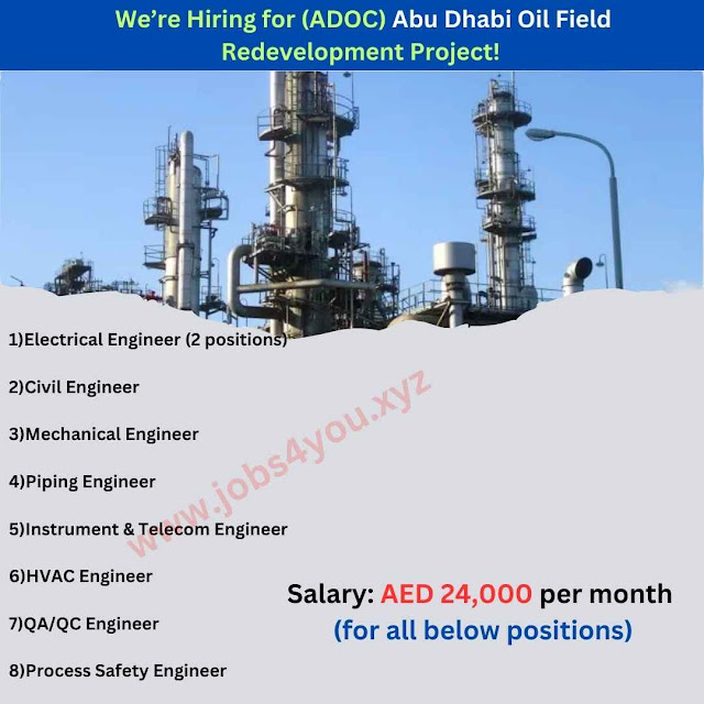 We’re Hiring for (ADOC) Abu Dhabi Oil Field Redevelopment Project!