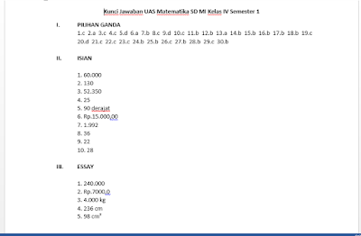 [SoalSiswa.blogspot.com] Kunci Jawaban Soal UAS PAS Matematika Kelas 4 Semester 1,
