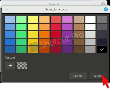 y en la siguiente ventana de paletas de colores seleccionamos el color negro (#FF000000) y luego hacemos clic en Select