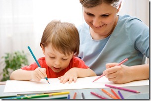 Mother and child drawing together