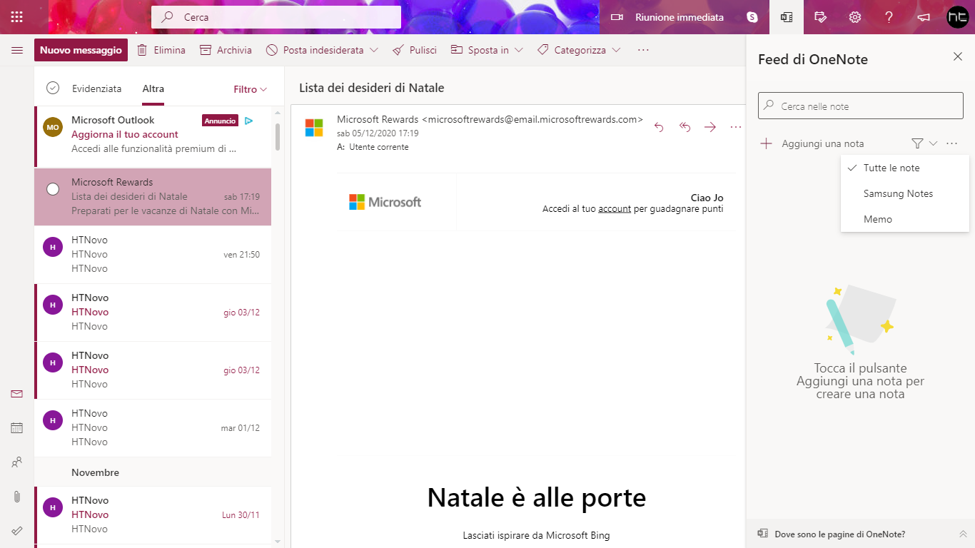 Outlook.com ottiene l'integrazione di OneNote