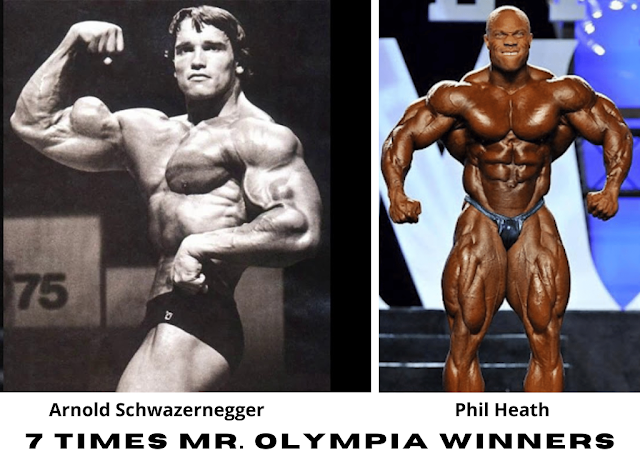 7 times Mr Olympia winners Arnold Schwarzenegger and Phil Heath