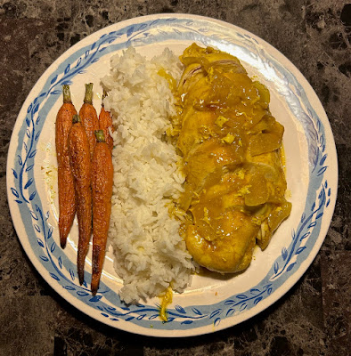 B&O Curry Chicken with rice and oven roasted carrots