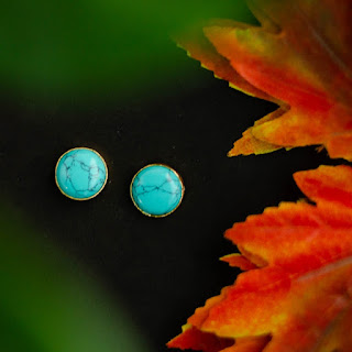 GOLD PLATED TURQUOISE DISC STUDS